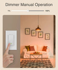 Smart Dimmer Switch For Dimmable LED Bulbs And Ceiling Fans, Voice Control With Alexa And Google Home, Single Pole, Neutral Wire Required, shown in a living room scene.
