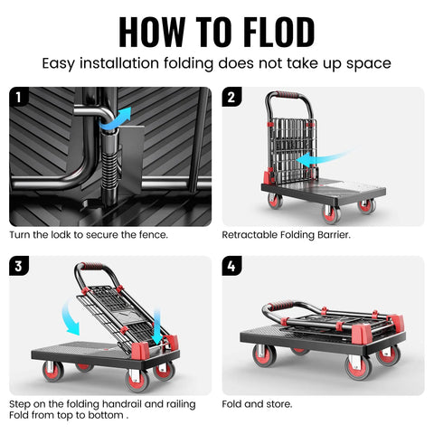 Steps to fold the Heavy Duty Workhorse Fence Push Cart Dolly With Cage Foldable Platform Hand Truck for easy storage