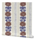 Rustic Stripes Wallpaper With Matte Linen Texture And Pvc Free Finish Heavy Duty Commercial Grade Wallcovering with floral design.