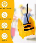Yellow Down Press Mop Wringer Top Shelf Commercial Cleaning Gear Heavy Duty Workhorse Fits 26 Or 33 Quart Buckets side view with handle