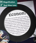 Image of a Magnifying Glass With Light And Stand For Close Work Two In One Desk Lamp And Clamp Eight X Magnification Real Glass Magnifier focusing on text.
