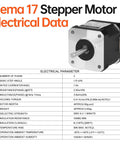 Image of 5 Pack Nema 17 Stepper Motors 2 Phase 1.8 Degree Beefed-Up High Torque Bipolar with electrical parameters table