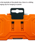 Backside of storage case for 8-Piece HSS M2 Brad Point Wood Drill Bit Set with sliding hanging clip.