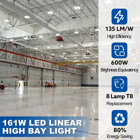 LED High Bay Light With Motion Sensor 161W 21735 Lumens 5000K Daylight in warehouse, 2Ft Linear Fixture Dimmable