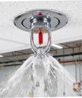 10 Pack Top Tier Fire Sprinkler Heads Pumping Upward Water Spray And 155 Degrees Rapid Trigger, chrome sprinkler head in use.