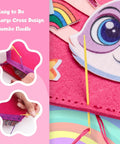 Close-up of Kids Beginner Sewing Kit With Felt Projects For 5 And Up 8 Totally Easy DIY Crafts Like Bunny Pillow showing needlework.