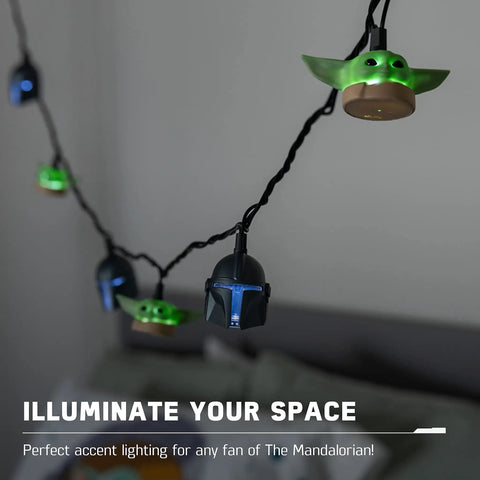 Mandalorian And Grogu String Lights 10 Foot LED Indoor Outdoor Lighting With Totally Cool White 5000K Bulbs The Child Collector Edition