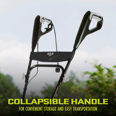 Corded Electric Garden Tiller And Cultivator with Steel Tines, 16 Inch Width and 13.5 Amp Motor, collapsible handle view