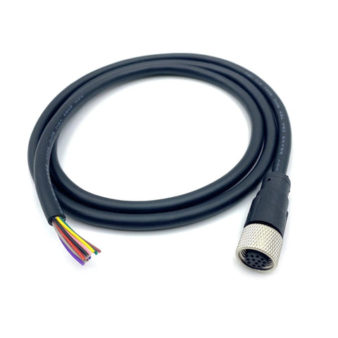 M12 12 Pin Female Connector Cable A Code Straight Aviation Plug with brass gold plated contacts, PVC molded cable AWG26, 0.5 meter