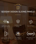 99.99 Percent Blackout Vertical Blinds With Extendable Track featured in living room with informational text overlay.