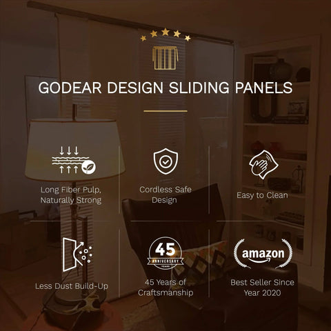 99.99 Percent Blackout Vertical Blinds With Extendable Track featured in living room with informational text overlay.
