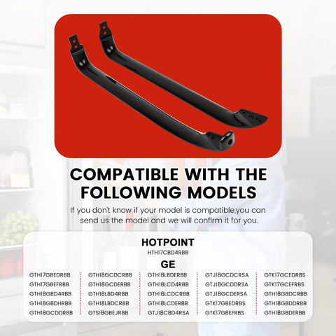 Black Refrigerator Door Handles 2 Pack Set For GE Refrigerators Replacement Kit WR12X22183 shown with compatibility list