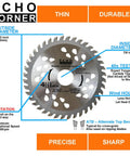 4-1/2 Inch Angle Grinder Wood Cutting Blades 2 Pack 40 Tooth ATB Design 7/8 Inch Arbor detailed diagram showing blade specifications.