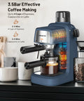 No Fuss Compact Espresso Machine With Fast Milk Frother And Smart Preheat Setup For Hot Lattes And Iced Coffee 800 Watt Power on kitchen countertop.