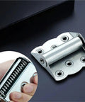 Stainless Steel Butterfly Spring Hinge With Automatic Self Closing Flush Mount for cabinet doors and windows, close-up view.