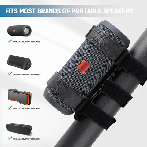 Rugged UTV Speaker Mount For JBL Charge 5 6 And Flip 5 6 on rail with non-slip strap, fits most portable speakers.