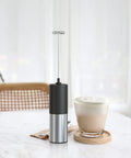Mini Handheld Milk Frother Wand With Stainless Steel Whisk Power Packed 13,000 RPM Battery Powered Drink Mixer For Coffee Lattes Cappuccinos Matcha Hot Chocolate Iced Coffee And More Black No Stand Gift For Coffee Lovers on kitchen counter