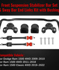 Ram 1500 Front Suspension Stabilizer Bar Set With Sway Bar End Links And Bushings For 2009 To 2018 Dodge Ram And 2019 To 2022 Ram 1500 Classic Replaces K80894 55398938AC AB, black steel kit with links, bushings, and bolts