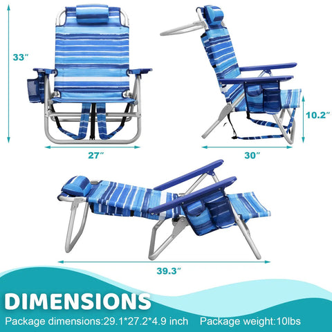 Backpack Beach Chairs For Adults Half Pack Foldable Heavy Duty Camping Chair with Large Pockets and Cup Holder