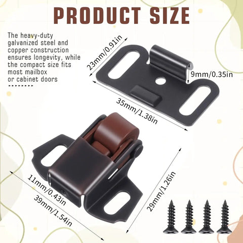 Mailbox Replacement Roller Catch Latch Kit for Cabinets Doors RV Latches Camper Kitchen Heavy Duty Roller Wheel Spring Hardware dimensions