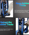Open and retract rubber tracks on 1250W Electric Stair Climbing Dolly Heavy Duty 900Lbs Capacity with stainless steel platform.