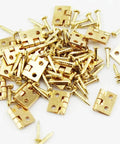 Dope 10 Piece Brass Plated Mini Cabinet Door Hinges Set for small decorative wooden boxes with matching screws displayed