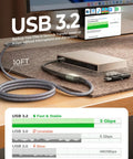 Long Reach Usb Extension Cable Male To Female Extender Cord Delivering Fast Usb 3.0 Sync And Quick Power Top Ups For Gamer Rooms and Security Cameras, 10ft braided cable on desk.