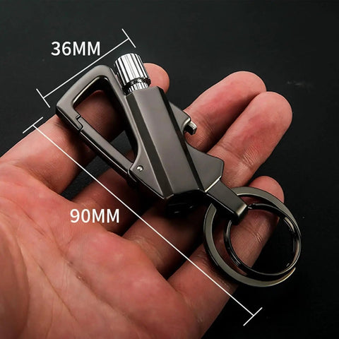 Infinity Lighter Multitool Keychain With Bottle Opener And Waterproof Windproof Permanent Match For Camping And Survival shown in hand