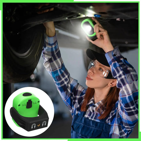 Woman using a Three Pack 780 Lumen Magnetic USB Rechargeable LED Work Light for Car Repair and Workshop Portable Inspection Flashlight