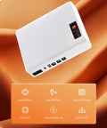 Mini Ups Battery Backup With 16000mah Capacity And 18w Ports To Keep WiFi Alive Through Blackouts US plug on textured background.