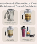 Real Deal Kitchen Workhorse Professional Grade Blender With Sixty Four Ounce Container Killer Motor showing stainless steel and dry grains containers.