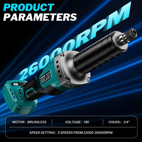 Beefy Cordless 1100W Brushless Die Grinder With Braking, Bare Tool Only, Three Level Variable Speed Up To 26,000 RPM, 1/4 Inch Chuck