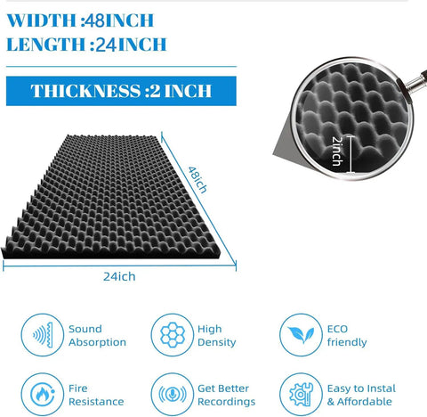 Solid High Density Soundproof Foam Panels Black 48 By 24 Inches self adhesive acoustic wall tiles with egg crate surface.