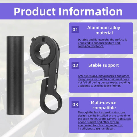 Two Piece Bike Handlebar Extender Kit with clamp for attaching lamp GPS speedometer on aluminum rugged e bike motorcycle bar bracket