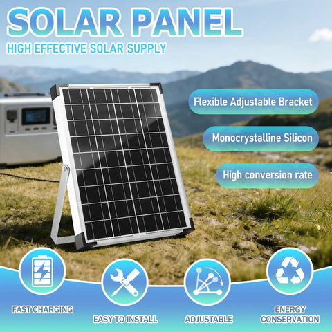 Monocrystalline 20W 12V/24V Solar Panel Kit with Trickle Charger, adjustable mount in outdoor setting, high conversion rate.