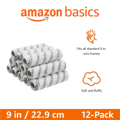 Microfiber Paint Roller Covers 9 Inch 3/8 Inch Nap 12 Pack Pro Grade For Smooth Walls And Ceilings Shed Resistant And Washable