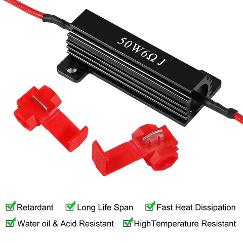 4 Pack 50W 6 Ohm LED Load Resistors For Turn Signals Stop Hyper Flash And Error Codes With Eight Quick Wire Connectors