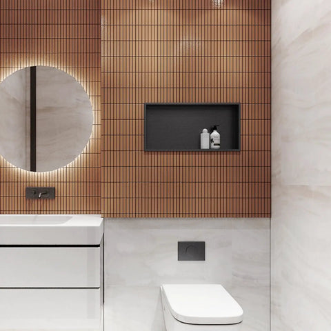 Bathroom with Stainless Steel Shower Niche for Bathroom Storage, Recessed, No Tiling Required, 24x12 Inches, Antique Copper Finish