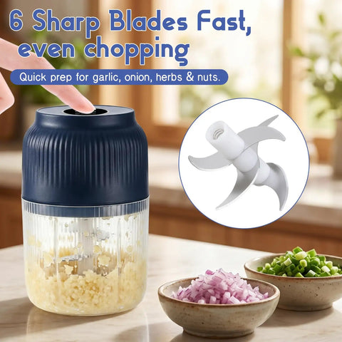 2026 New Electric Garlic Chopper Mini Food Processor Portable Cordless Vegetable Mincer Six Stainless Steel Blades with garlic prep.