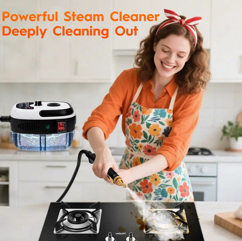 Badass Steam Cleaner For Home Use 2500W Portable Handheld Steamer kickin butt on grease, cleaning kitchen stovetop quickly.