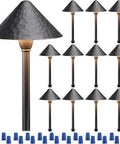 12 Pack LED Low Voltage Path Lights With Vintage Distressed Umbrella Shade 3W 12-24V AC DC Warm 3000K Black Aluminum Outdoor Landscape Lighting
