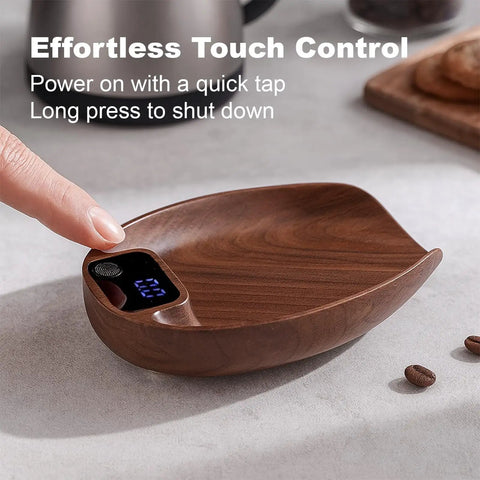 Espresso And Pour Over Coffee Scale With 0.1g Precision, Walnut Wood Rechargeable Kitchen Scale With Digital LED Display