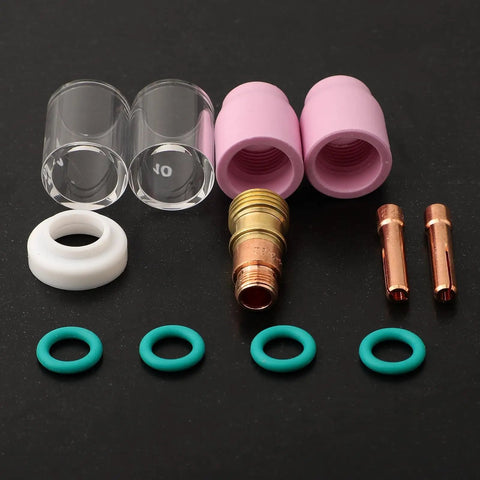 Pro Grade 12 Piece TIG Welding Torch Kit with glass cups, alumina nozzles, collets and torch body for WP17 WP18 WP26