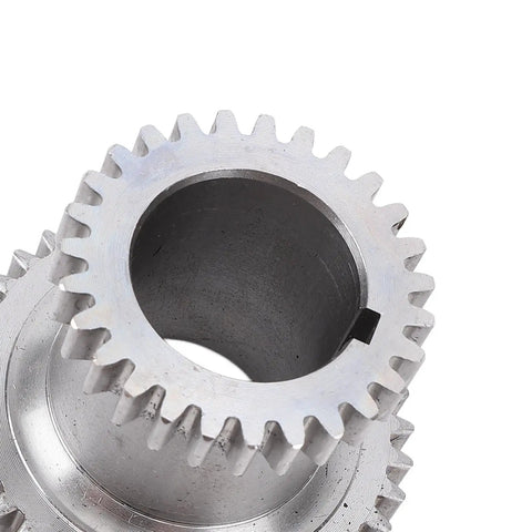 Heavy Duty Drop In Steel Duplicate Gear Set For Mini Lathes showing a close-up of a steel gear with teeth and central opening.
