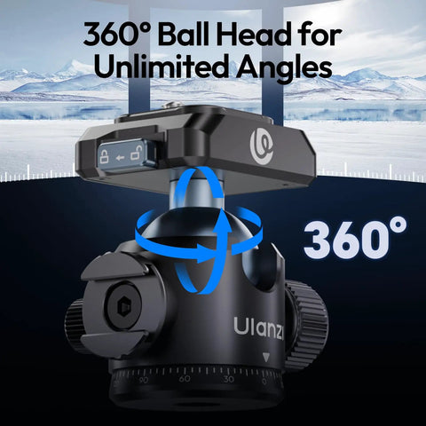 T100 Ball Head For Cameras And Gear With One Quarter To Three Eighths Inch Threaded Mounts 360 Degree Panoramic Rotation