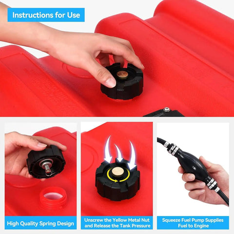 User handling 12 Gallon Portable Marine Gas Tank With Fuel Line And Universal Adapter HDPE Leak Proof Design Built In Fuel Gauge