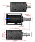 DC 12V Solenoid Electromagnet HS 1683B Push Pull Open Frame With 25mm Stroke And 80N Pull Force For Linear Motion Projects Plunger Spring Return Built Tough Copper Coil Actuator For Industrial DIY, shown with dimensions