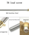 Two 200mm Tr8X2 Lead Screws With T8 Brass Nuts For Your 3D Printer Z Axis Upgrade, SUS304 Stainless Steel, 2mm Lead