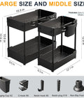 Total Game Changer Two Pack Under Sink Cabinet Organizer Rack With Sturdy Hooks And Hanging Cup dimensions showing large and middle size.
