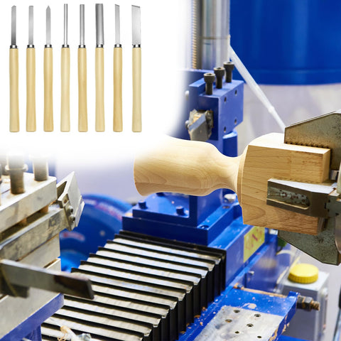 Eight Piece Wood Turning Chisel Set With Lathe Tools, Pro Grade Triple Tempered Chromium Vanadium Steel in use on lathe